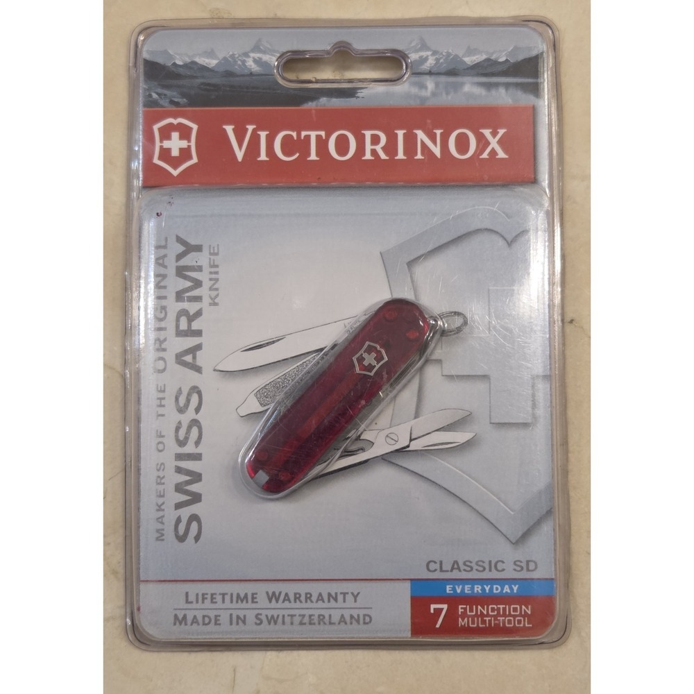 New Victorinox Swiss Army Knife 7 Tool Classic Ruby Translucent Clamshell